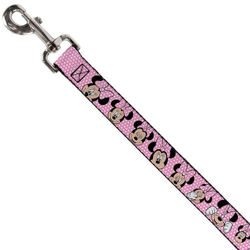Buckle-Down Pet Leash - Minnie Mouse Expressions Polka Dot Pink/White - 4 Feet Long - 1/2" Wide