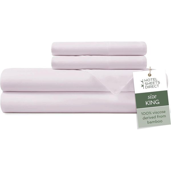 4 Piece Bed Sheet Set King Size, 100% Viscose Derived from Bamboo Sheets Set wit