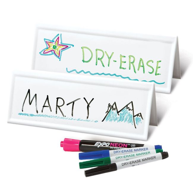 Trainers Warehouse Space-Saver Reusable Name Cards, White, Dry-Erase Tent, 8.75" x 3" (50)