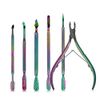 KADS Cuticle Pusher Remover with Symphony Nipper Rainbow Stainless Steel Manicure Nail Art Tool Set
