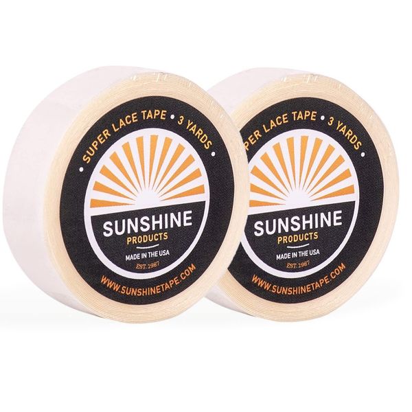 Sunshine (2 Pack) Double Sided Wig Adhesive Tape Roll 1/2" x 3 Yards - Made in USA (Super Lace)