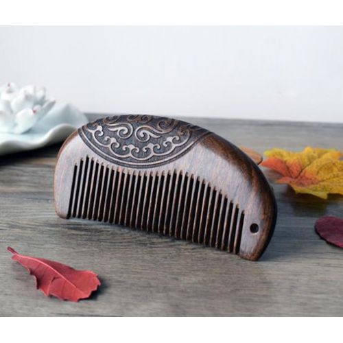 MINGZE Wood comb, Natural Anti-static Sandalwood Wooden Hair Comb, Double-sided carved sandalwood comb (12-1)