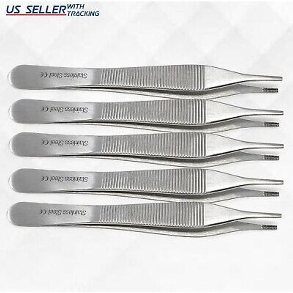 5x Adson Brown Braun Tissue Forceps 12 cm Serrated Anatomic Tweezer Stainless CE