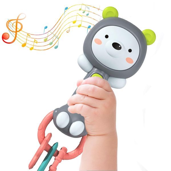 Baby Music Rattle Toy, Baby Teething Toy for Infants 6-12-18 Months Toddlers Sensory Toys Baby Boy Girl Gifts (Grizzlies)