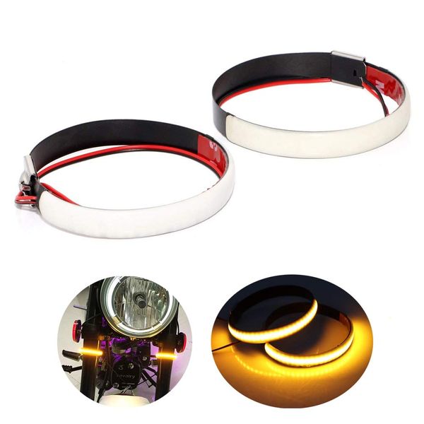 TOPKU Motorcycle Fork LED Turn Signal Strip Lights Kit Smoked Lens for Harley Davidson Victory Universal Super Bright and Waterproof Motor Lamp (39mm - 41mm) - 2pcs / amber