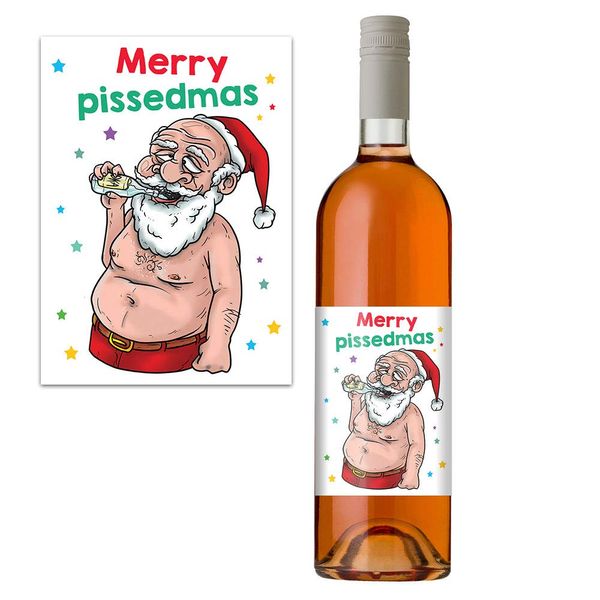 Drunk Santa Wine Bottle Label Funny Xmas Secret Santa Gift Idea for Men & Women Pack 1