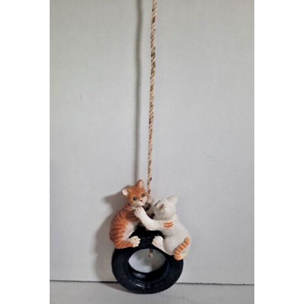 Kittens on a Tire Swing Cat Statue Figurine Ornament Home Garden Decor