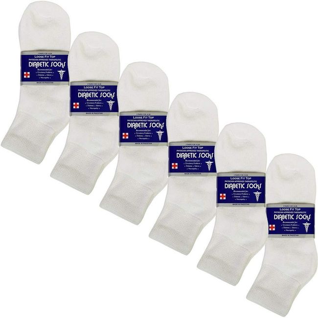 USBingoshop 6 or 12 Pairs Mens Physicians Approved Crew Ankle Diabetic Socks Cotton (U-6-PK-DAnkle-White)
