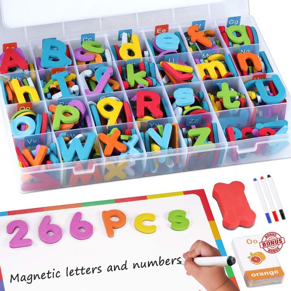 Magnetic Letters Kit, A-Z Foam Magnetic Letters, Alphabet Letters with Large Double-Side Magnet Board and Learning Cards, Educational Refrigerator Magnets for Preschool Learning Spelling (Colorful)