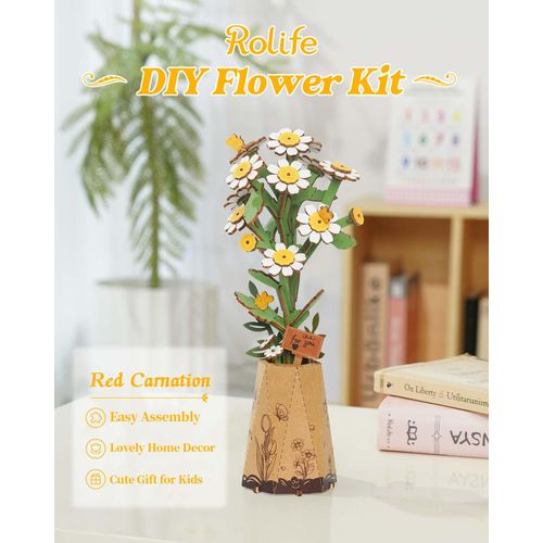 Rolife 3D Wooden Puzzle Flowers Bouquet Wooden Bloom Craft Model Kits for Adults Eternal Flowers Romantic Gift for Her Women Mom Christmas/Birthday/Valentine's Day/Mother's Day (Chamomile)