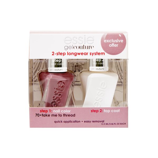 Essie Gel Couture Longwear Nail Polish Set, Mauve, Take Me To Thread + Top Coat, 0.4 Fl oz each
