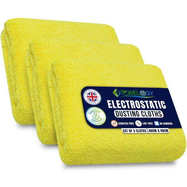 Towelogy® Reusable Electrostatic Microfibre Dusting Cloths Pack Of 3 Lint Free Dust Magnet On Furniture & Floor Damp Duster For Cleaning