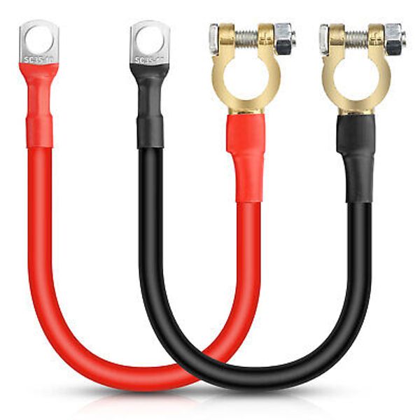 2x Car Battery Cables 12-24V Red and Black Battery Terminal Connectors 3AWG 30cm