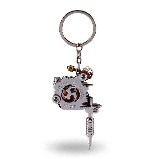 Mini Tattoo Machine Key Chains, Portable Tattoo Gun Model Mini Keychain Pendant Necklace Tattoo Ornament for Tattoo Artists, 5.7 x 1.6 in Grey