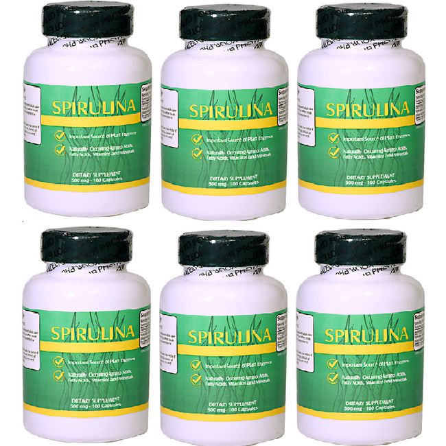 6 Bottles Spirulina, 500mg,100caps x 6=600 caps in total! Save!