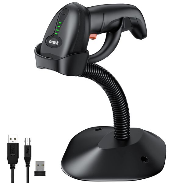 Symcode Wireless Handheld Barcode Scanner Versatile 2-in-1 (2.4Ghz Wireless+USB 2.0 Wired) 328 Feet Transmission Distance Rechargeable 1D Laser Automatic Bar Code Reader Scanner