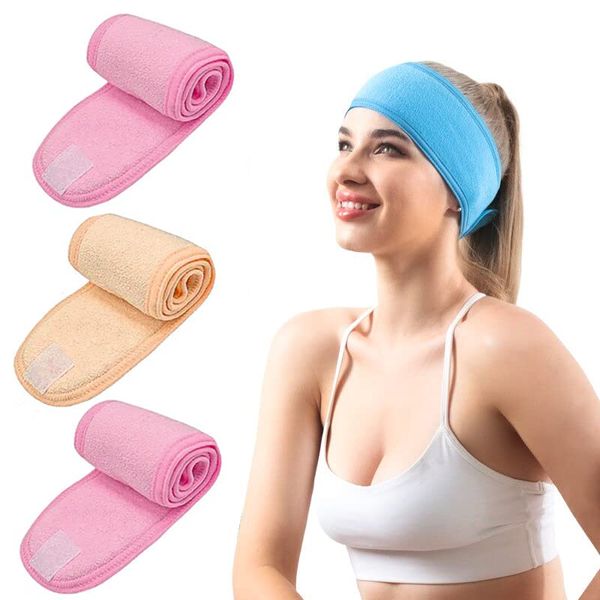 2 Pcs Spa Facial Headband, Towel Headband, Make Up Hair Band Wrap Head Shower Terry Cloth Headband with Self-adhesive Tape, Head Band for Women Beauty Sport Yoga Wash Face (2 Pcs - Skin)