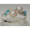 Solid Sterling Silver Natural Turquoise & Pearl Ladies Band Ring - Size Z