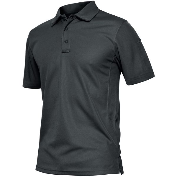 TACVASEN Herren Unterhemd Poloshirts Arbeiten Kurzarm Shirts Sport Schnelltrocknend Polohemd (Dunkelgrau, L)