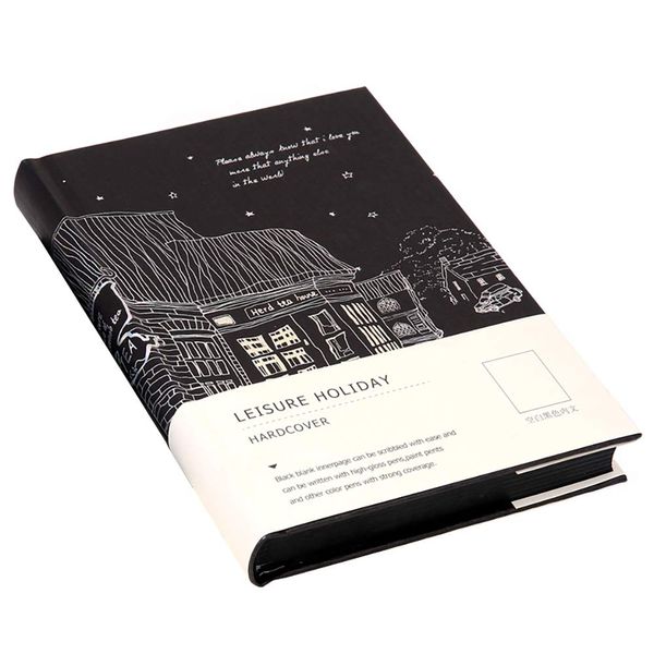 Black Paper Notebook, 128 Sheets Hardcover Sketchbook, 100gsm Black Sketch Paper, 13 x 18.5cm