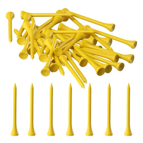 PTJJXA Premium Wooden Golf Tee, Pack of 100 White Golf Tees, 70 mm Bamboo Golf Tees, Ecological Through Wooden Tees (Yellow)