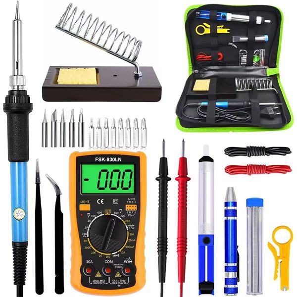 Manelord Soldering Iron, Advanced Edition, Soldering Iron Set, 20-in-1, Adjustable Temperature (60 - 450 °C), Electronic Work Soldering Iron, 60W/110V, Digital Multimeter, Improved Storage Bag, PSE Certified, Safe, Portable, Convenient to Carry