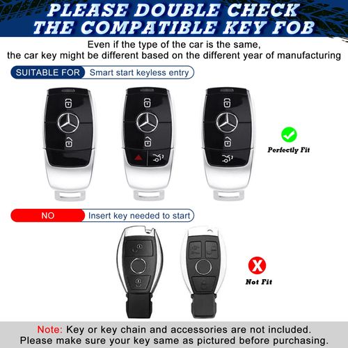 Xotic Tech Key Fob Cover with Keychain Silver Soft TPU Key Case Protector, Compatible with Mercedes-Benz E-Class S-Class C-Class GLC GLA G-Class Smart Keyless Entry Key