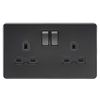 Knightsbridge 13A 2G DP switched socket - matt black with black insert, SFR9000MBB