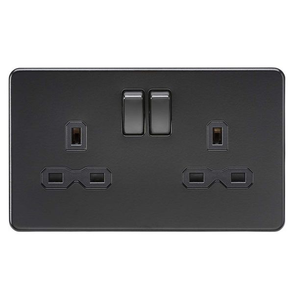Knightsbridge 13A 2G DP switched socket - matt black with black insert, SFR9000MBB