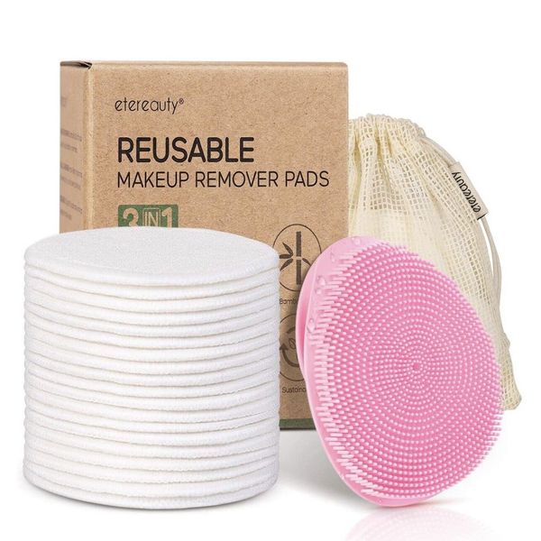 Etereauty Reusable Makeup Remover Pad 16 Organic Bamboo Pads & Face Scrubber Set