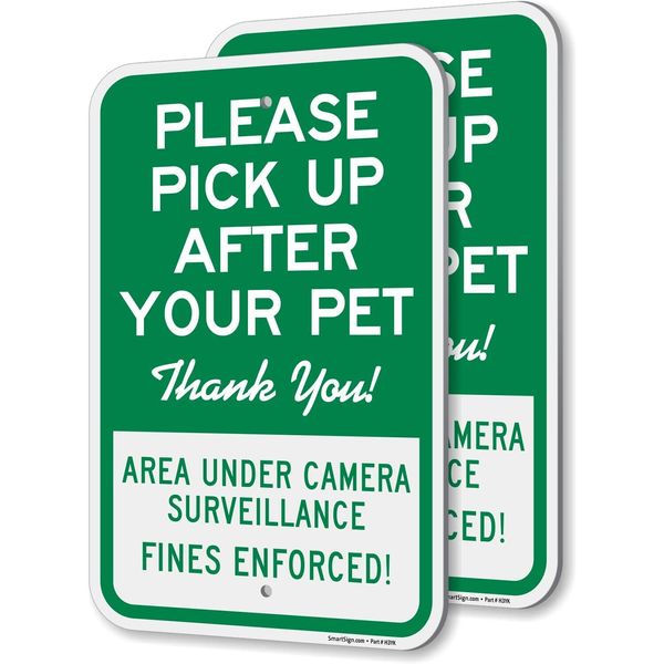 Please Pick Up After Your Pet Sign - 2 Pack Area Under Surveillance Sign 18 x...