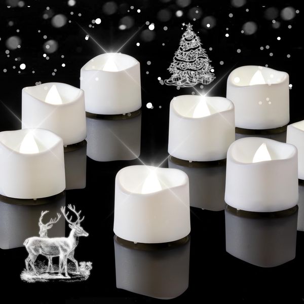 Homemory 12-Pack Pure White Flameless LED Tea Lights Candles, 200+Hour Battery Operated Fake Electric Votive Candles TeaLights for Christmas, DIY Mood Lighting, Party, Holiday, Funeral, Home Decor