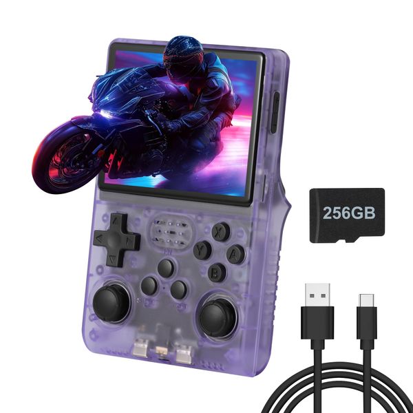 R40S Pro Handheld Game Console, Over 30,000 Pre-Installed Games, More Than 20 Retro Emulator Systems, 3.5 inch IPS Full-View HD Screen，256GB (Purple)