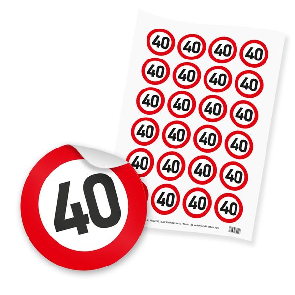 itenga 24x Sticker "40" Verkehrsschild (Motiv 105)