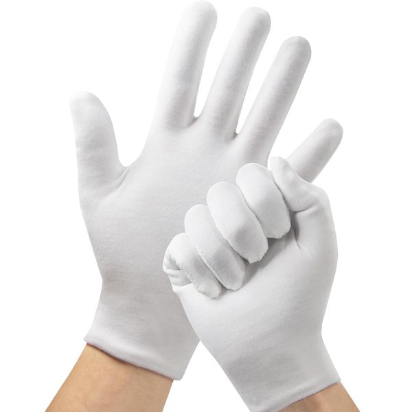 Cotton Gloves, 7 Pairs Cotton Gloves for Dry Hands Sleeping, White Gloves for Women & Men Eczema & SPA, Moisturizing Gloves Overnight, Stretchable Work Glove Liners for Serving Costume Inspection