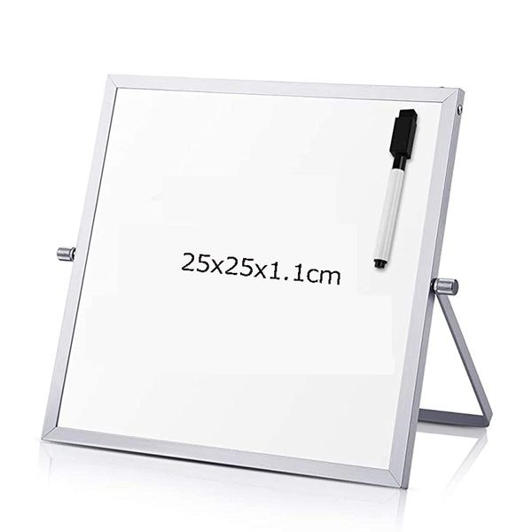 Whiteboard, Tabletop, Freestanding, 9.8 x 9.8 inches (25 x 25 cm), Whiteboard, Magnetic Freestanding, Double-Sided Message Board with Stand, Small, Whiteboard, Tabletop, Freestanding, Drawing, Memo,