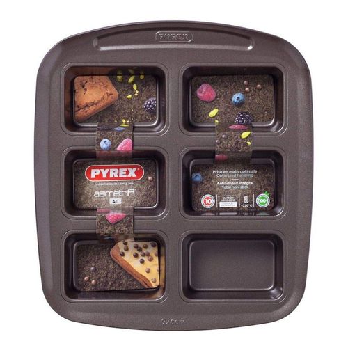 Pyrex Asimetria Baking Tray 6 Mini Cake Moulds, Black, 29x25.5x4.3 cm