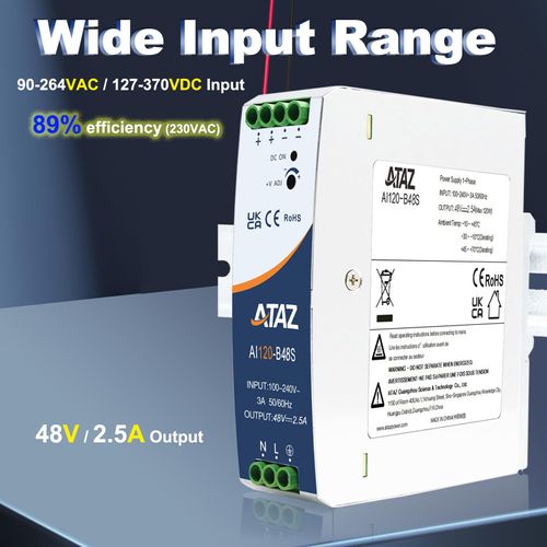 120W DIN Rail Power Supply with DC OK Function and Active PFC, 2.5A, 48VDC Output