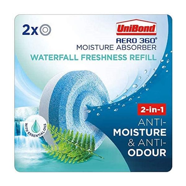 Aero 360° Portable Dehumidifiers for Home, Moisture Absorber & Odour Control, Auto Moisture Removal Aero 360 Refills Twin Pack With Perfectonish Thankyou sticker Packaging (Waterfall)