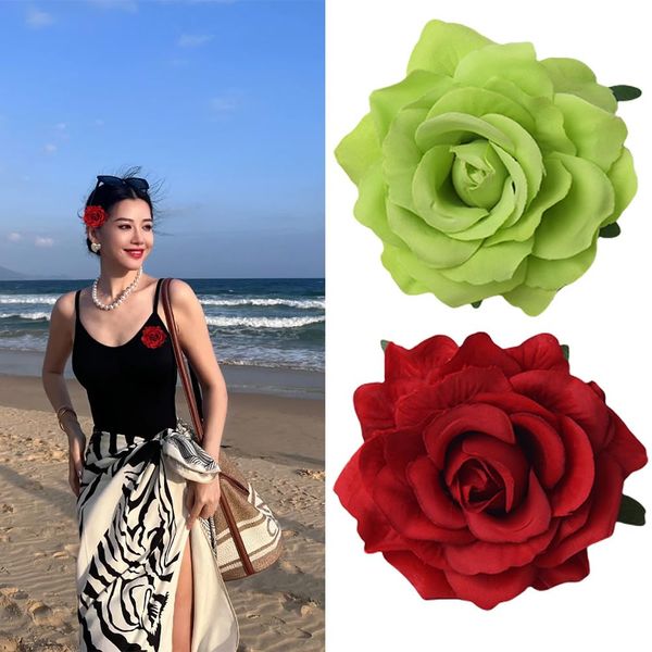 Green Rose Pin Red Flower Hair Clips for Women Floral Brooch Fabric Flower Pin Hair Flowers for Women Green Rose Hair Clip Hair Accessories for Wedding Hair Clip Green Brooch Flowers for Hair 2Pcs