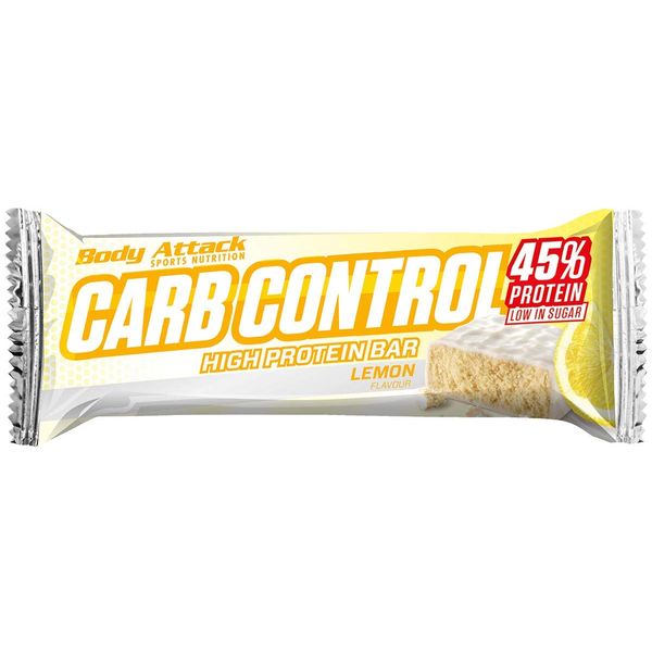 Body Attack Carb Control, Lemon, 20 x 100 g - Protein Bar without Added Sugar, Low Sugar, High Protein, Protein Bar with Whey, Also in the Mix Box