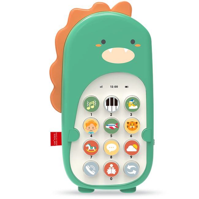 Baby Cell Phone Toy with Early Education & Music, Learning Educational Dinosaur Fake Phone Fun for Kids, Sensory Toys for Toddlers Kids Boys and Girls Gifts (Green Dinosaur Phone)