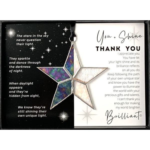 Handmade Iridescent Stained Glass Star with Heartfelt Thank You Message - Thank You Gift for Someone Special/Appreciation Gift/Gratitude Gift for Friends, Neighbors/Colleagues (Thank You)