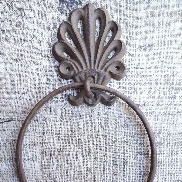 Victorian Cast Iron Towel Ring Holder Bath Decor Hardware Cast Iron  Brown N