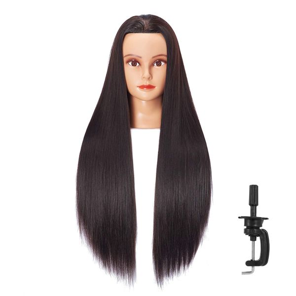 Hairlink 26-28'' Mannequin Head Synthetic Fiber Long Hair Styling Training Head Dolls for Cosmetology Manikin Maniquins Practice Head with Clamp Stand Holder (6611LB0220)