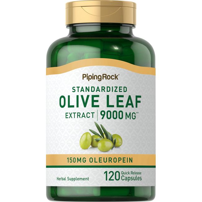 Piping Rock Olive Leaf Extract 9000mg | 120 Capsules | 150mg Oleuropein | Standardized Herbal Supplement | Non-GMO, Gluten Free