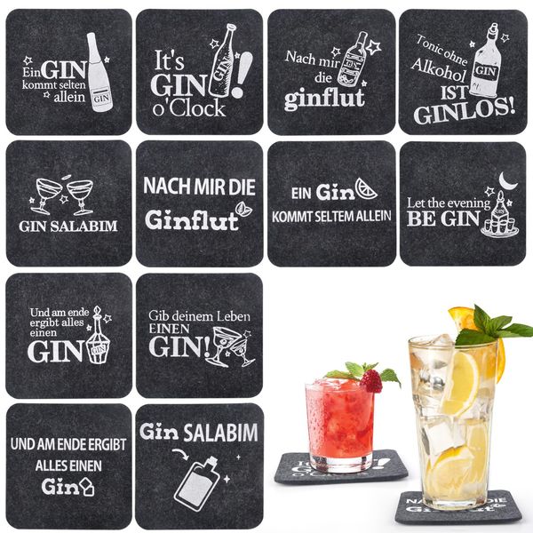 12 Gin Set Untersetzer GläSer Gin Tonic GläSer Glasuntersetzer Mit GinsprüChen Untersetzer Filz Filzuntersetzer Filz Untersetzer FüR GläSer Glas Untersetzer-Set Ginfans Ginliebhaber (Schwarz)