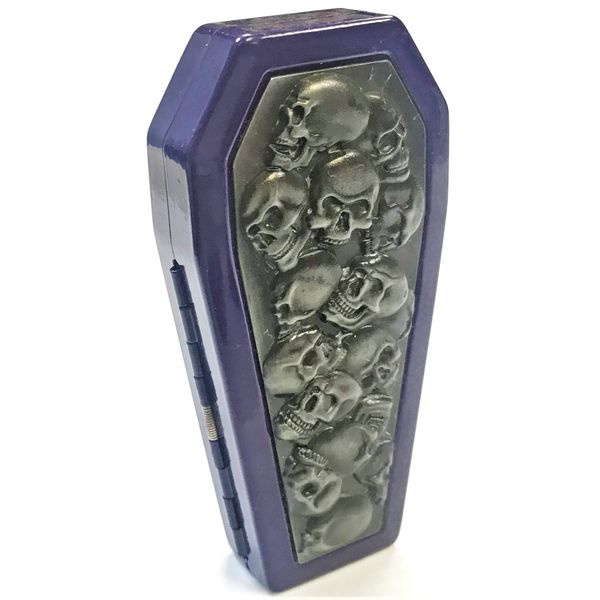 Eclipse Raised Biker Designs Crushpoof Metal Coffin Shaped Cigarette Case, 100s, 3101COF-1 (Purple Skulls)