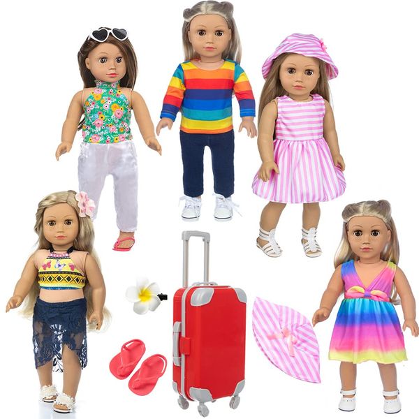 iBayda Travel Suitcase Luggage Play Set 18 inch Doll Clothes and Doll Accessories Included Five Sets Outfits Shoes Hairpin and Hat (No Doll)