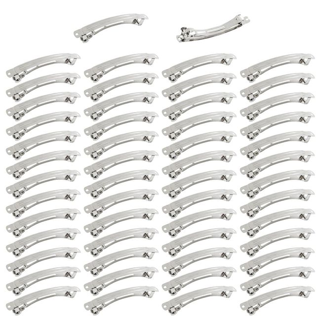 50 Stück 10,2 cm Silber Blank Rechteckig Metall Französisch Haarspangen DIY Handwerk Clips für Schleifen Snap Haarspangen Pferdeschwanz Halter Haarspangen Zubehör für Frauen Mädchen